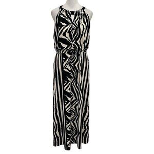 Chico’s Abstract Geometric Sleeveless Halter Maxi Dress Stretch sz Small Petite